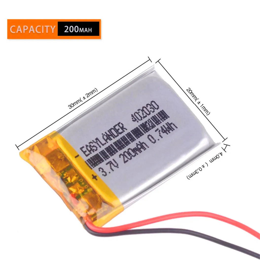5pcs 402030 3.7V 200mAh battery for MP3 MP4 MP5 watch DVR GPS PDA BH-214 BH-111