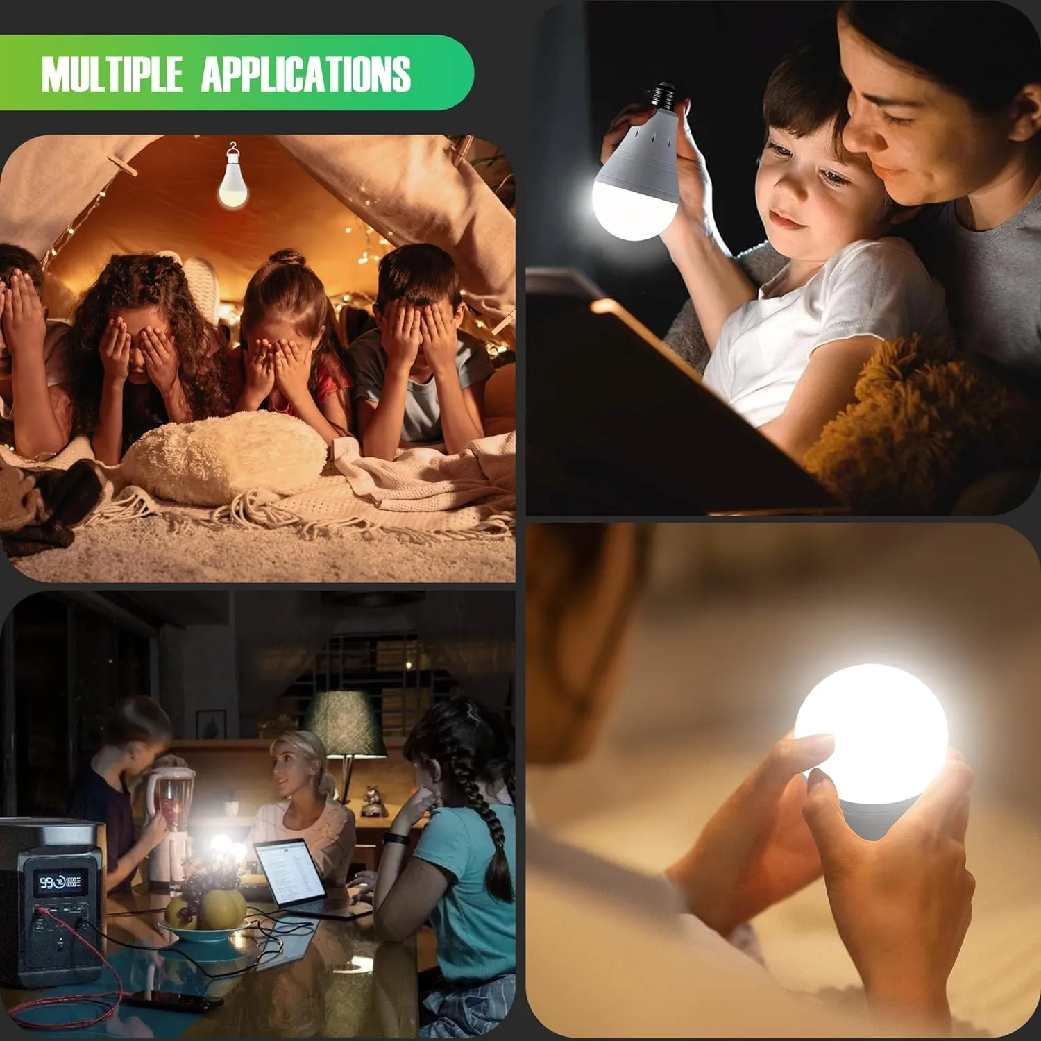 6 Pack Rechargeable Emergency Light Bulbs, Battery Powered LED Light Bulb 6000K Daylight E26 120 Volt 9W 60W Equivalent with 1200mAh for Home Power Outage Camping Hurricane