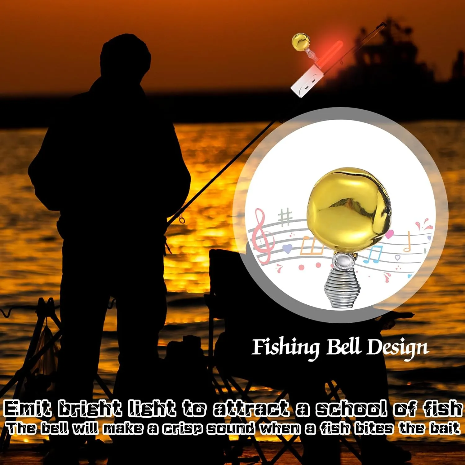 6 Pcs Fishing Glow Sticks LED Fishing Pole Light Night Fish Alert Glow Stick with 8 Pcs Rechargeable CR425 Battery and Battery Charger