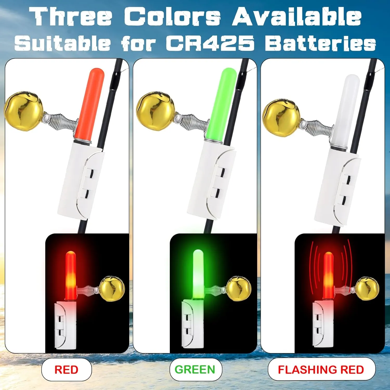 6 Pcs Fishing Glow Sticks LED Fishing Pole Light Night Fish Alert Glow Stick with 8 Pcs Rechargeable CR425 Battery and Battery Charger