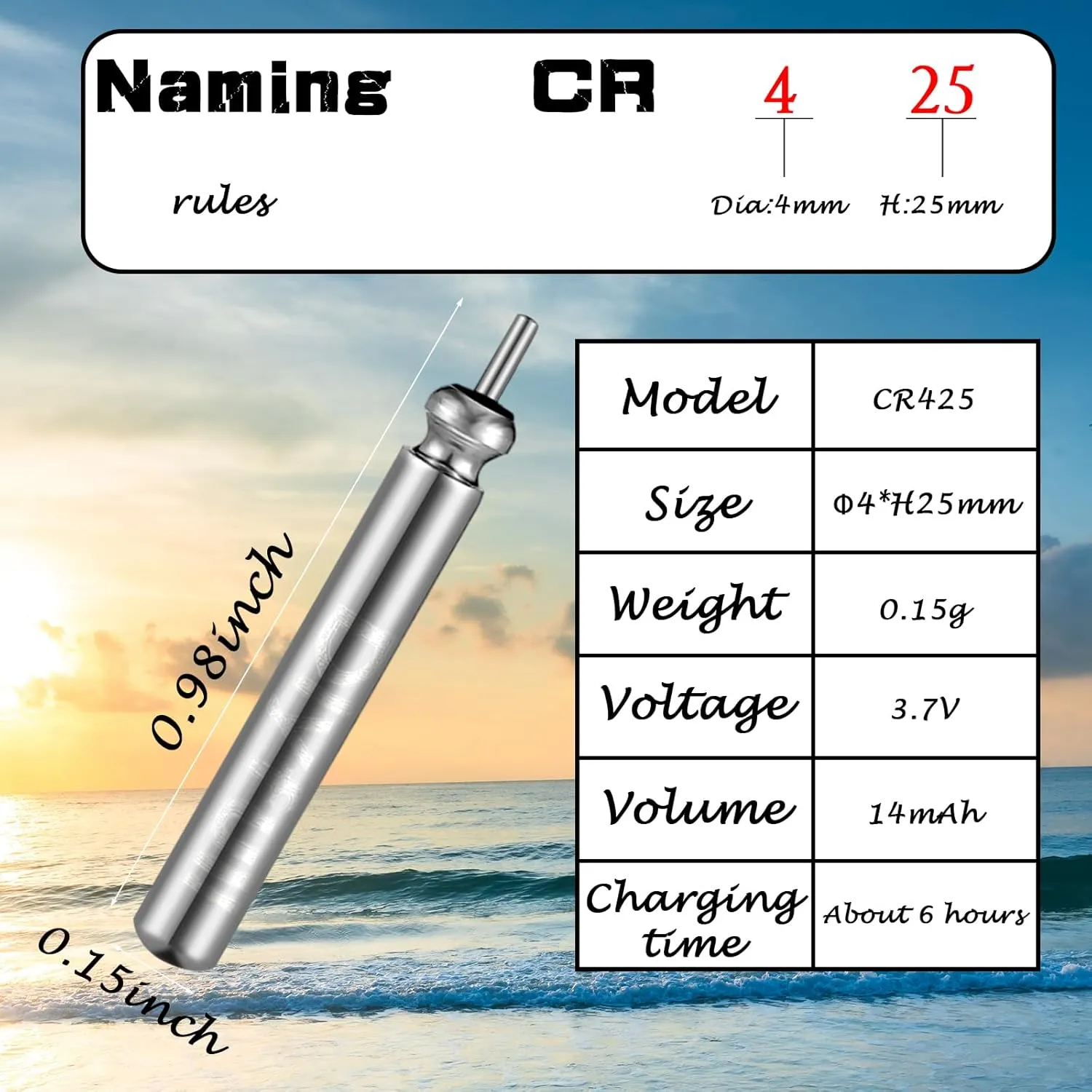 6 Pcs Fishing Glow Sticks LED Fishing Pole Light Night Fish Alert Glow Stick with 8 Pcs Rechargeable CR425 Battery and Battery Charger