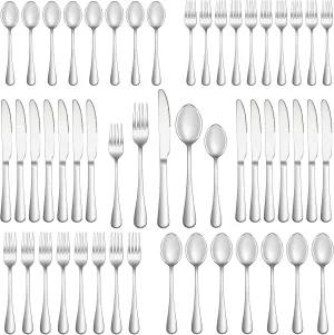 60 Piece Silverware Set Service for 12,Premium Stainless Steel Flatware Set,Mirror Polished Cutlery Utensil Sets,Durable Home Kitchen Eating Tableware Sets,Include Fork Knife Spoon,Dishwasher Safe