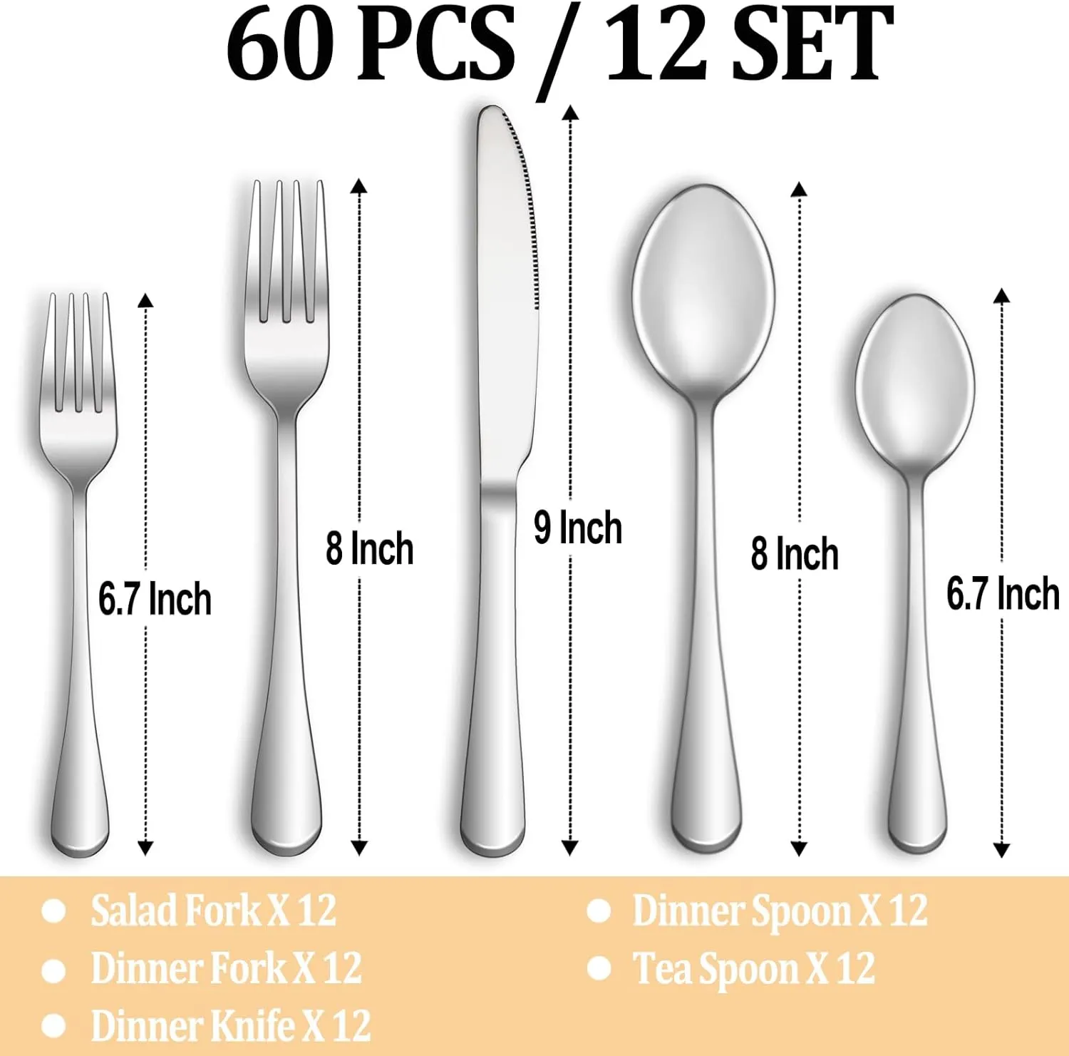 60 Piece Silverware Set Service for 12,Premium Stainless Steel Flatware Set,Mirror Polished Cutlery Utensil Sets,Durable Home Kitchen Eating Tableware Sets,Include Fork Knife Spoon,Dishwasher Safe