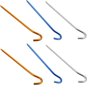 6PCS Titanium Alloy Outdoor Tent Stakes Heavy Duty Pegs with Hook Design for Camping Canopy and Awning Use Durable and Stable Ground Support Random Color Random Color