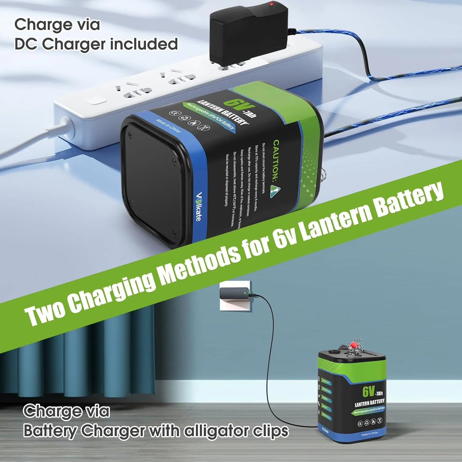 6V Lantern Battery, 6 Volt Rechargeable LiFePO4 Lithium 4R25 Battery with Charger, 2 Pack, with Long-lasting Power for Lantern, Flashlight, Emergency Light, Deer Game Feeder, Fencing (Spring Terminal)