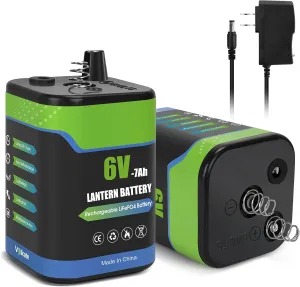 6V Lantern Battery, 6 Volt Rechargeable LiFePO4 Lithium 4R25 Battery with Charger, 2 Pack, with Long-lasting Power for Lantern, Flashlight, Emergency Light, Deer Game Feeder, Fencing (Spring Terminal)