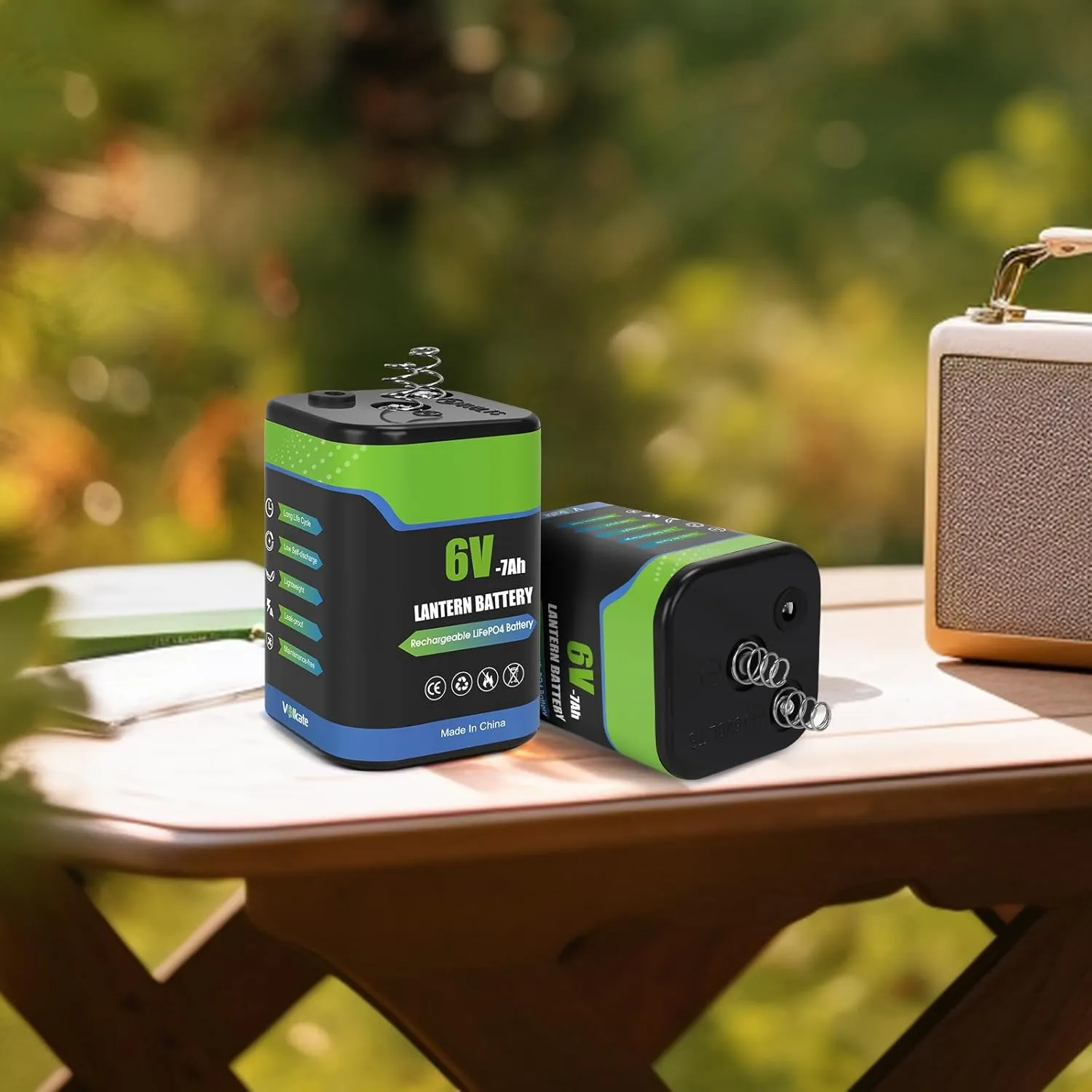 6V Lantern Battery, 6 Volt Rechargeable LiFePO4 Lithium 4R25 Battery with Charger, 2 Pack, with Long-lasting Power for Lantern, Flashlight, Emergency Light, Deer Game Feeder, Fencing (Spring Terminal)