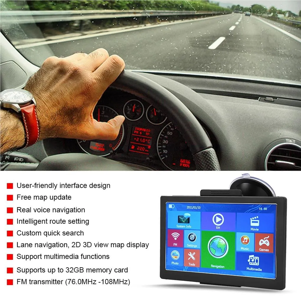 7 Inch Truck Car GPS Navigator 8GB ROM Bluetooth Navigation Device Free Map 30 Languages