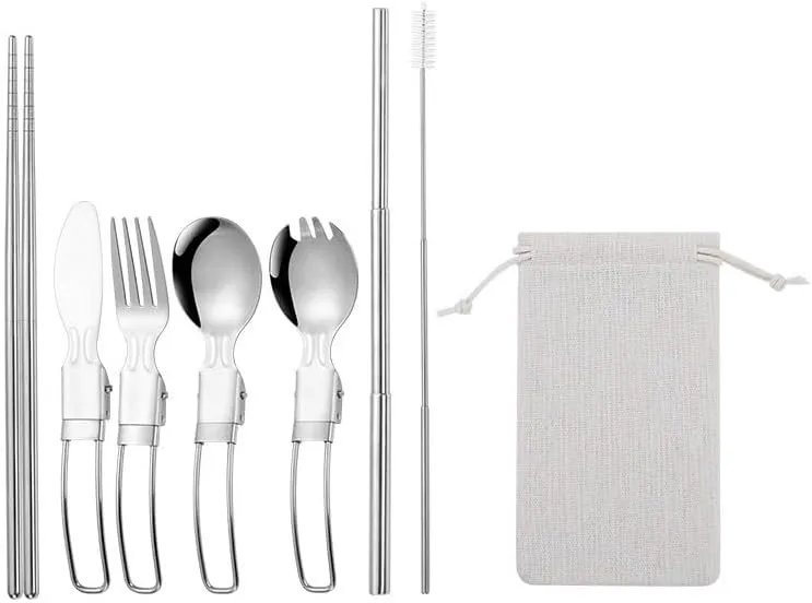 7-piece Picnic Folding Cutlery Stainless Steel Portable Cutlery With Bag