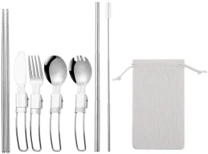 7-piece Picnic Folding Cutlery Stainless Steel Portable Cutlery With Bag