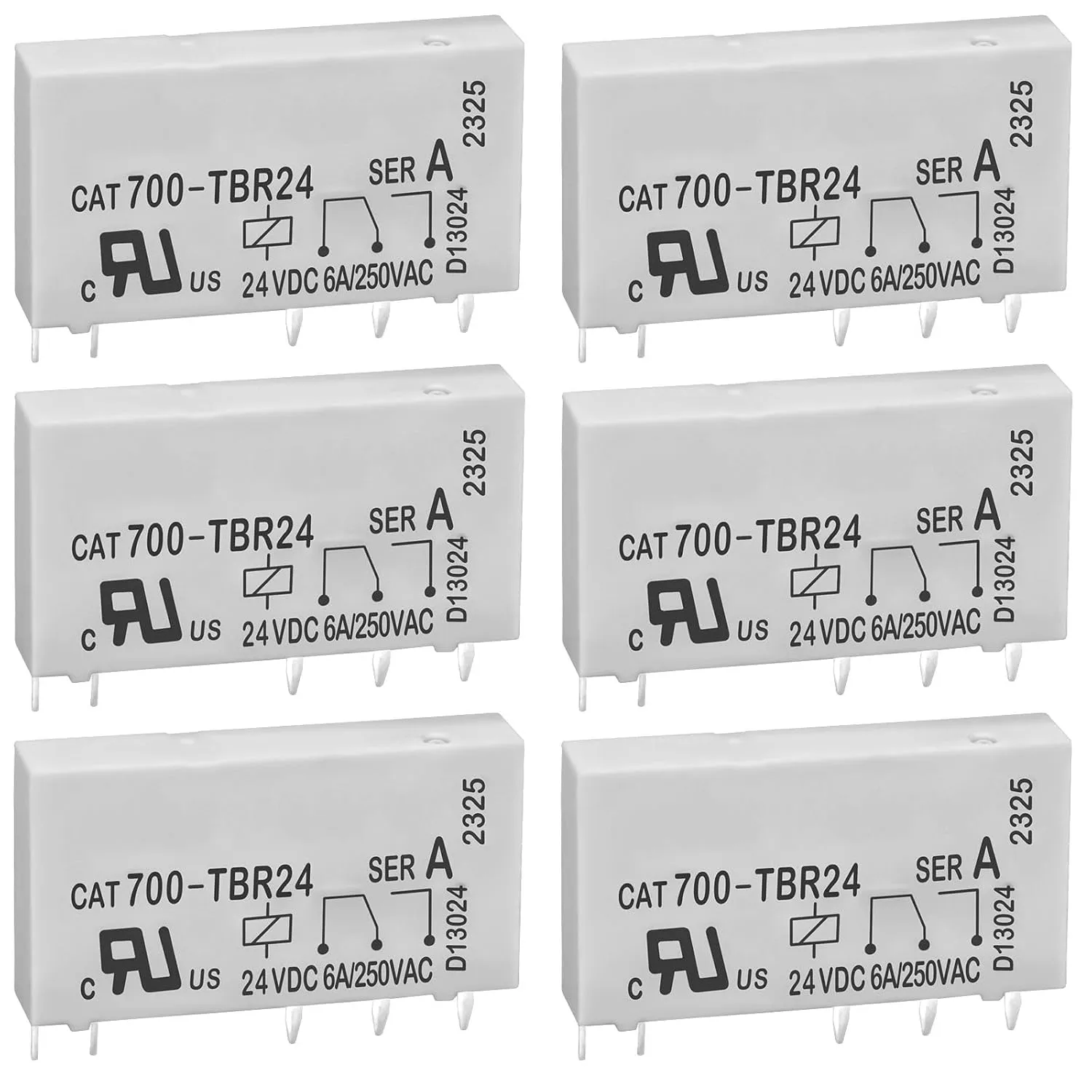 700-TBR24 Relay (Pack of 6) - 6A 250VAC 24VDC 5Pins Power Relay for Allen-Bradley CAT700-TBR24