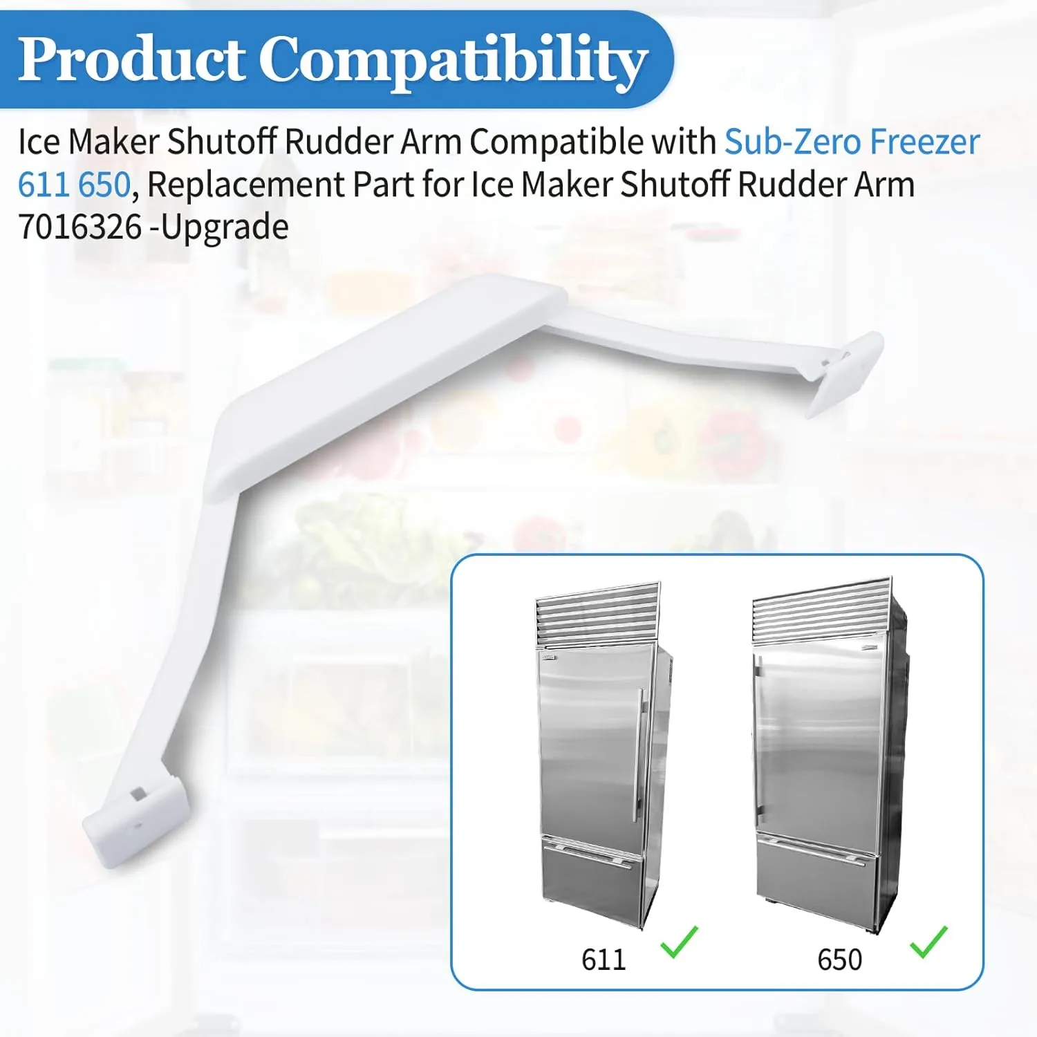 7016326 Ice Maker Shutoff Rudder Arm Compatible with Sub-Zero Freezer 611 650, Refrigerator Freezer Shutoff Arm Replacement Part Models 4202730, 2 Pack