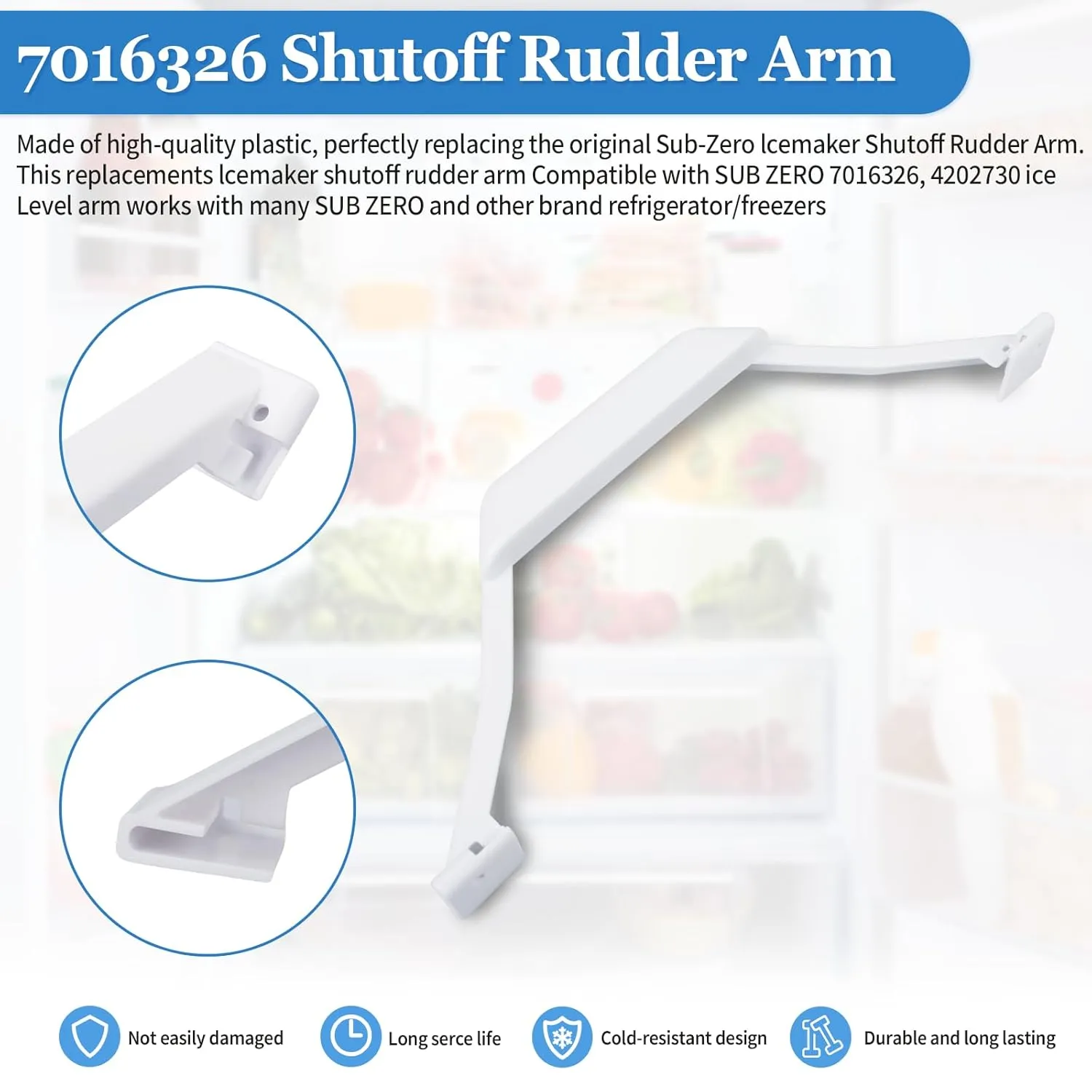 7016326 Ice Maker Shutoff Rudder Arm Compatible with Sub-Zero Freezer 611 650, Refrigerator Freezer Shutoff Arm Replacement Part Models 4202730, 2 Pack