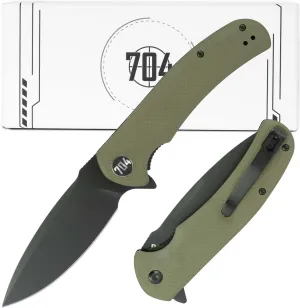 704 Gear Urban Ranger EDC Folding Pocket Knife | Full Size 3.74" Blade, D2 Steel, G10 Handle, Reversible Pocket Clip | Olive Drab Green