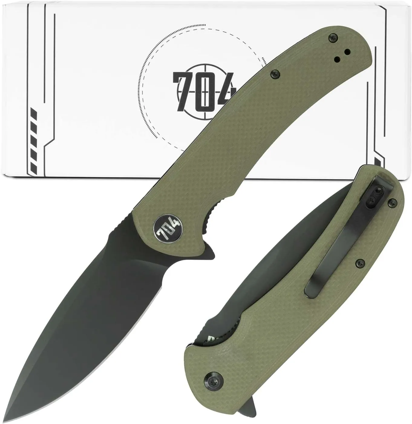704 Gear Urban Ranger EDC Folding Pocket Knife | Full Size 3.74" Blade, D2 Steel, G10 Handle, Reversible Pocket Clip | Olive Drab Green