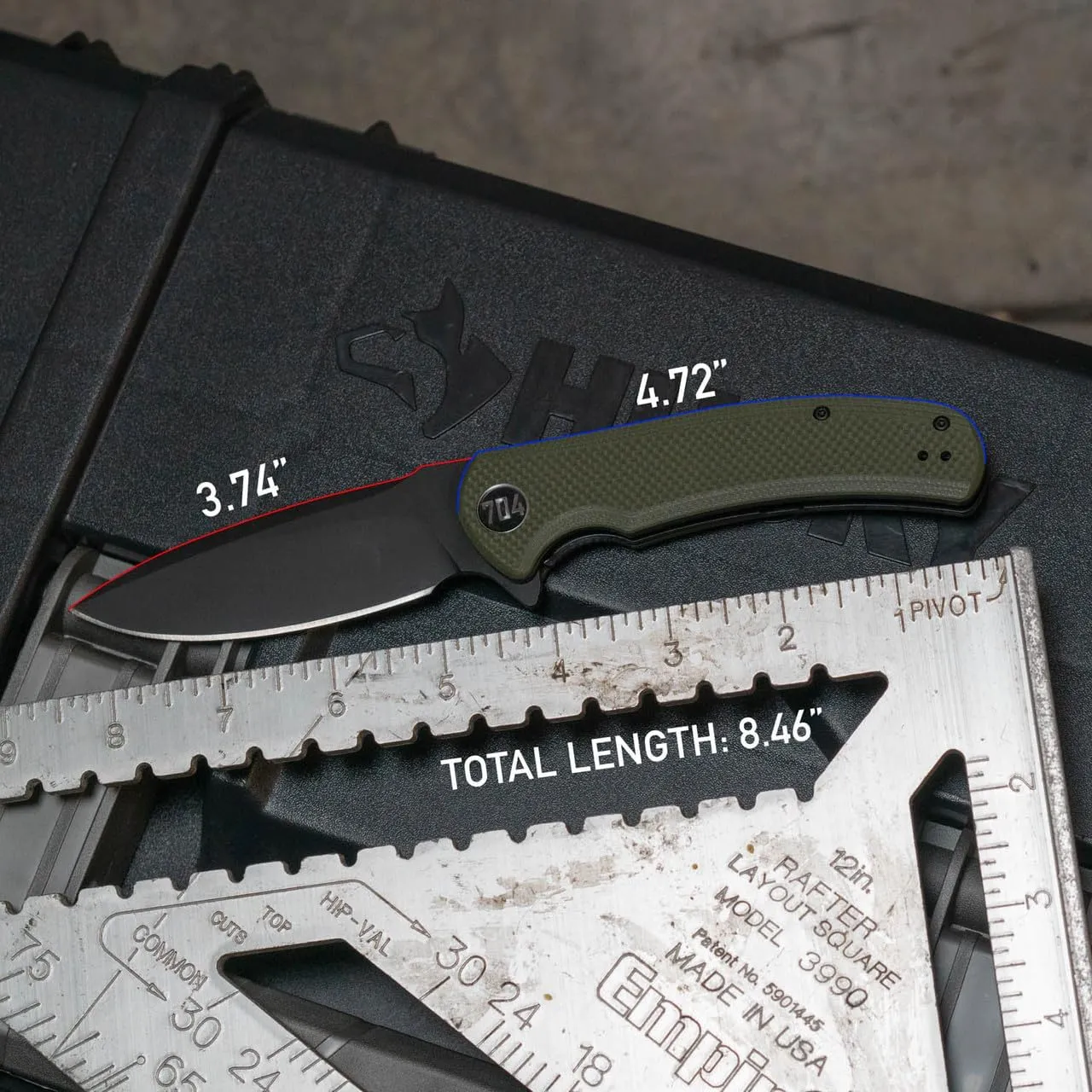 704 Gear Urban Ranger EDC Folding Pocket Knife | Full Size 3.74" Blade, D2 Steel, G10 Handle, Reversible Pocket Clip | Olive Drab Green