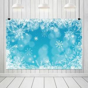 8x6ft Shiny Snowflakes Photo Backdrop Ice Blue Bokeh Ice Photography Background for Kids Merry Christmas New Year Party Decor Banner Baby Shower Portrait Photo Booth Props