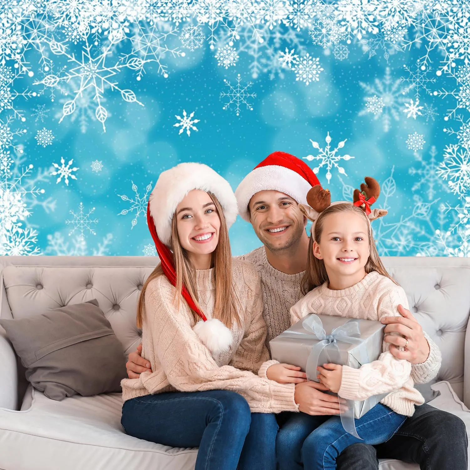 8x6ft Shiny Snowflakes Photo Backdrop Ice Blue Bokeh Ice Photography Background for Kids Merry Christmas New Year Party Decor Banner Baby Shower Portrait Photo Booth Props