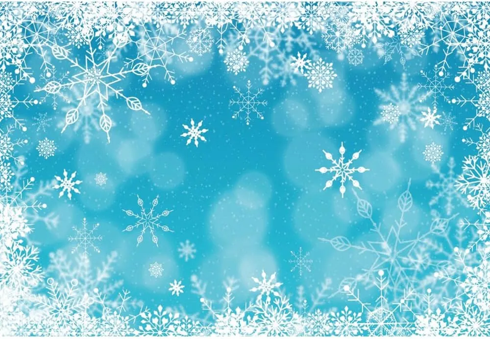 8x6ft Shiny Snowflakes Photo Backdrop Ice Blue Bokeh Ice Photography Background for Kids Merry Christmas New Year Party Decor Banner Baby Shower Portrait Photo Booth Props