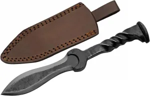 9.5" Hand Forged Carbon Steel Railroad Spike Medieval Twisted Handle Dagger with Sheath, Gray