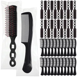 96 Pcs Bulk Hair Brush Combs for Homeless Individually Wrapped Hair Brush and Comb Set Detangling Hairbrush for Women Hotel Nursing Charity(Black)