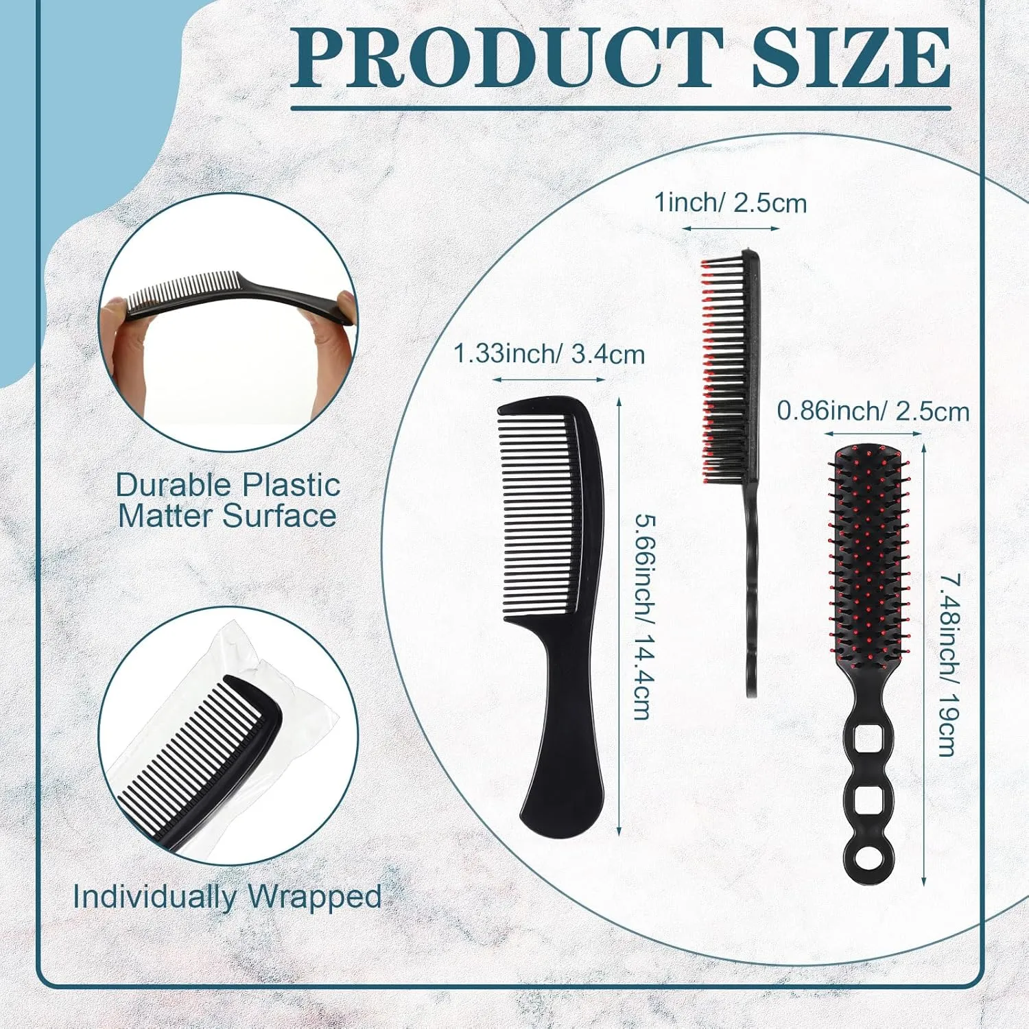 96 Pcs Bulk Hair Brush Combs for Homeless Individually Wrapped Hair Brush and Comb Set Detangling Hairbrush for Women Hotel Nursing Charity(Black)