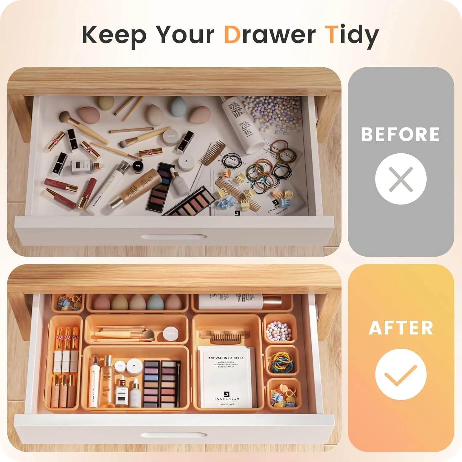 A-LuGei 【42Pcs】【Orange】 Tool Box Organizer Tray Divider Set, Desk Drawer Organizer, Garage Organization and Storage Toolbox Accessories for Rolling Tool Chest Cart Cabinet Work Bench Small Parts