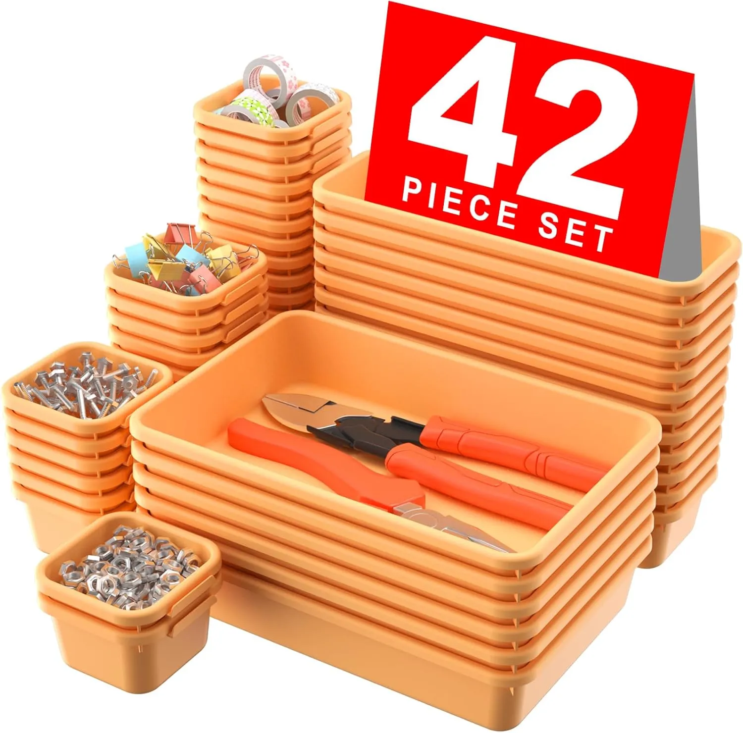 A-LuGei 【42Pcs】【Orange】 Tool Box Organizer Tray Divider Set, Desk Drawer Organizer, Garage Organization and Storage Toolbox Accessories for Rolling Tool Chest Cart Cabinet Work Bench Small Parts