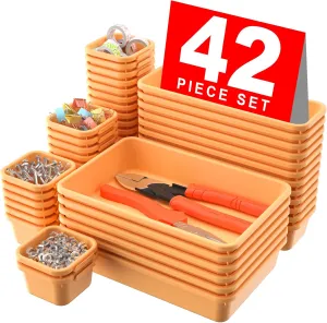 A-LuGei 【42Pcs】【Orange】 Tool Box Organizer Tray Divider Set, Desk Drawer Organizer, Garage Organization and Storage Toolbox Accessories for Rolling Tool Chest Cart Cabinet Work Bench Small Parts