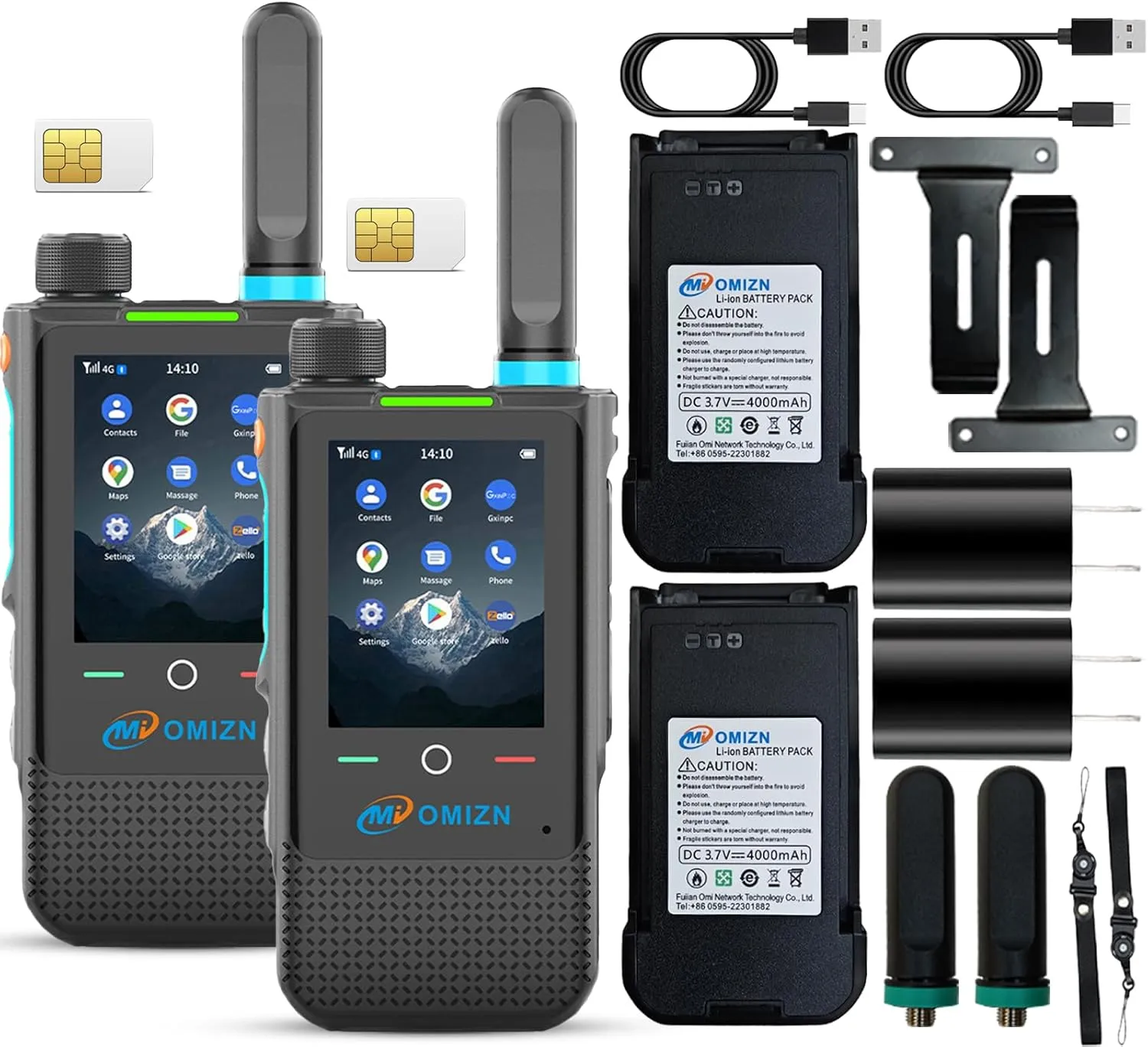A5 4G Network Walkie Talkie Unlimited Range Available Worldwide POC Two Way Radio Android 8.1 Zello Real PTT WiFi Bluetooth AES256 2 Pack