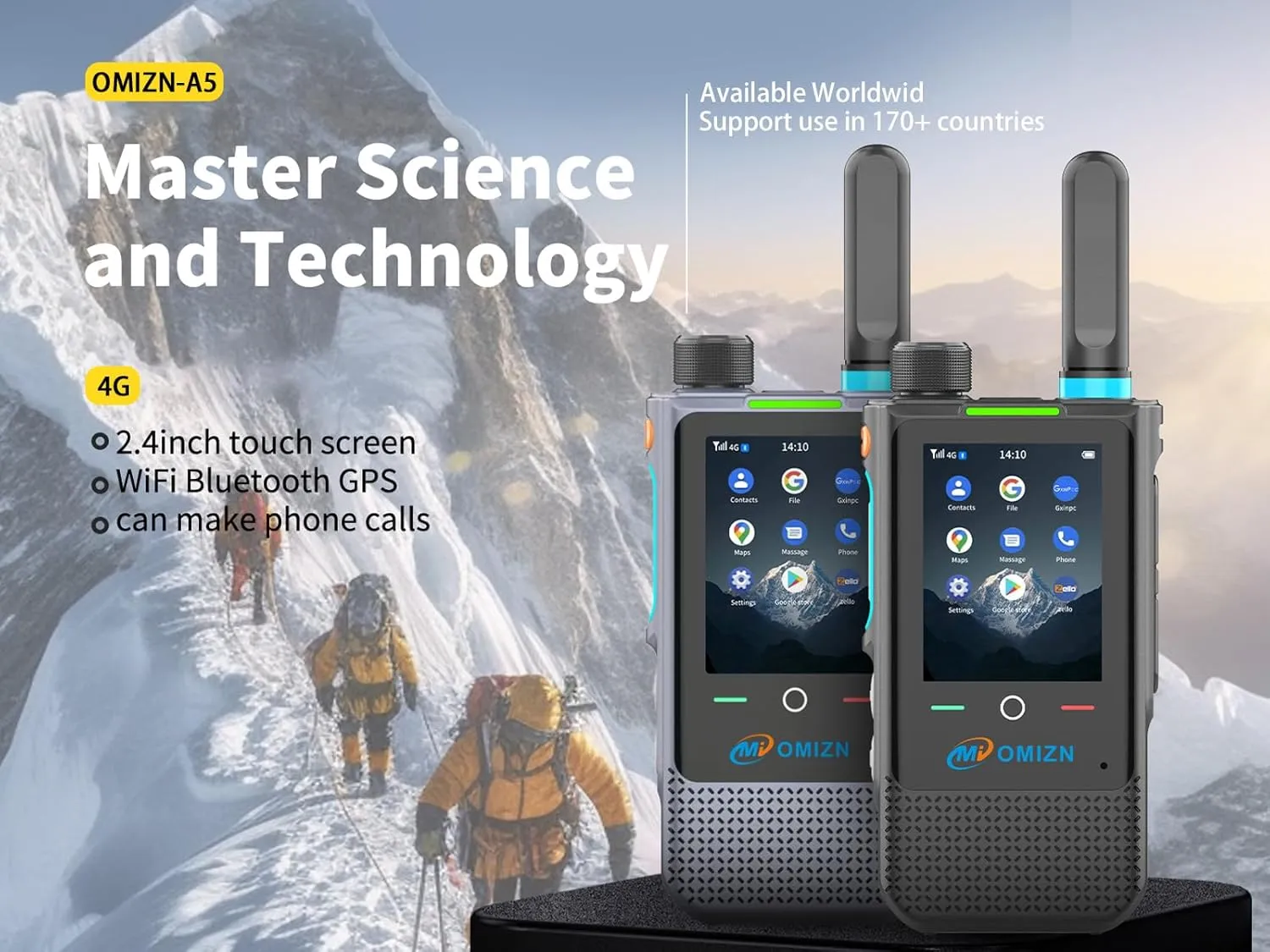 A5 4G Network Walkie Talkie Unlimited Range Available Worldwide POC Two Way Radio Android 8.1 Zello Real PTT WiFi Bluetooth AES256 2 Pack