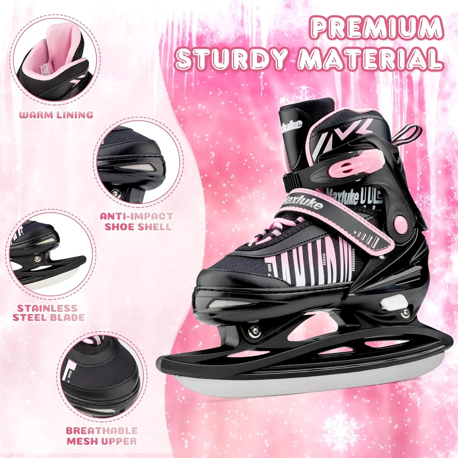 Adjustable Ice Skates for Kids, Boys Ice Hockey Skates for Girls, Toddler, Youth Iceskates with Large Skate Bag, Soft and Comfortable Lining Ice Skating Shoes for Outdoor and Rink