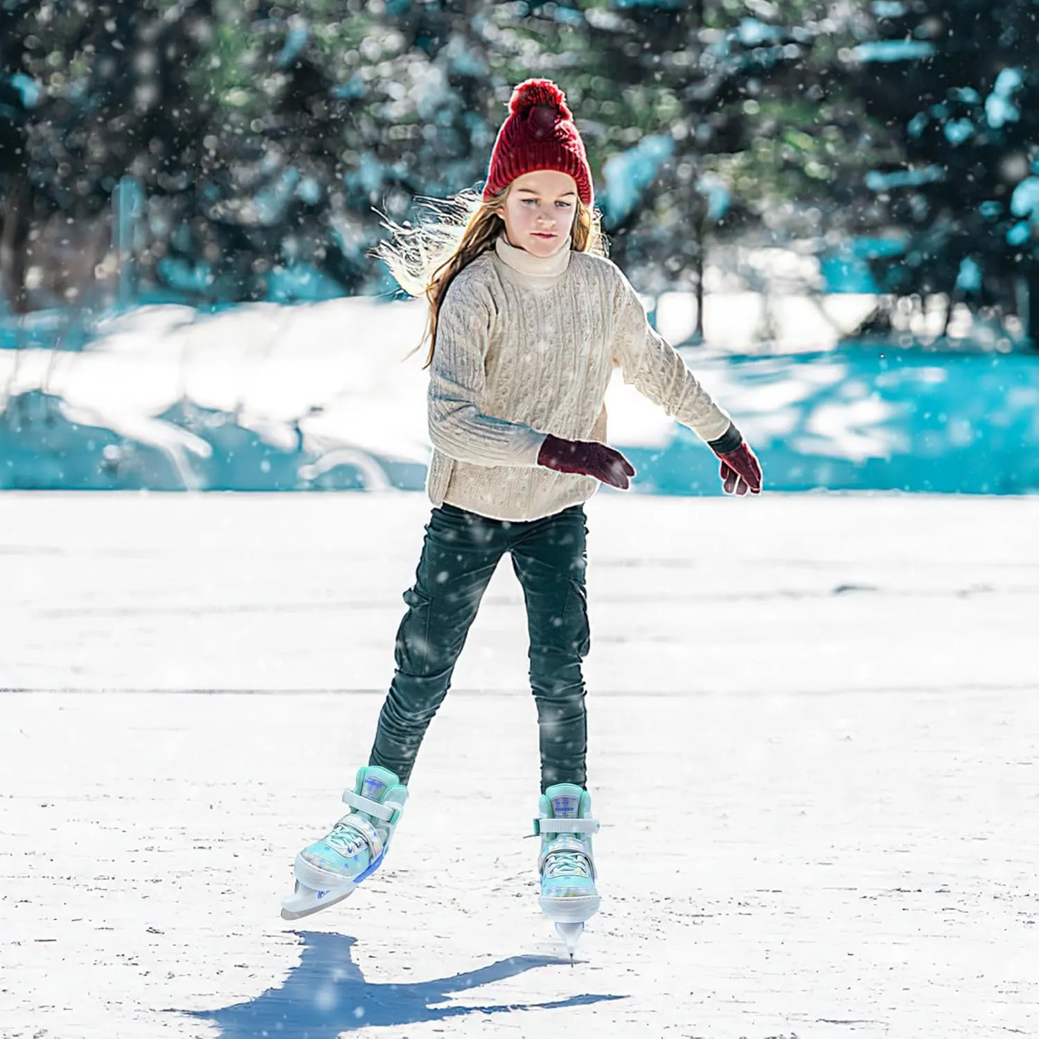 Adjustable Kids Ice Skates for Girls Boys Comfortable, Smooth Blades Snow Hockey Ice Skating Shoes for Outdoor Indoor Rink, Perfect for Beginner Winter Sports Ages 5-12