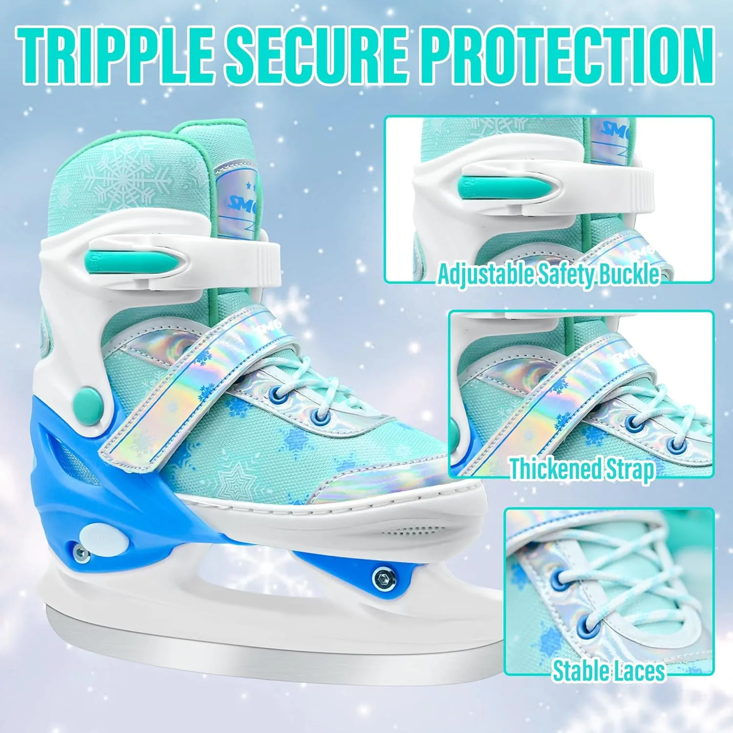 Adjustable Kids Ice Skates for Girls Boys Comfortable, Smooth Blades Snow Hockey Ice Skating Shoes for Outdoor Indoor Rink, Perfect for Beginner Winter Sports Ages 5-12
