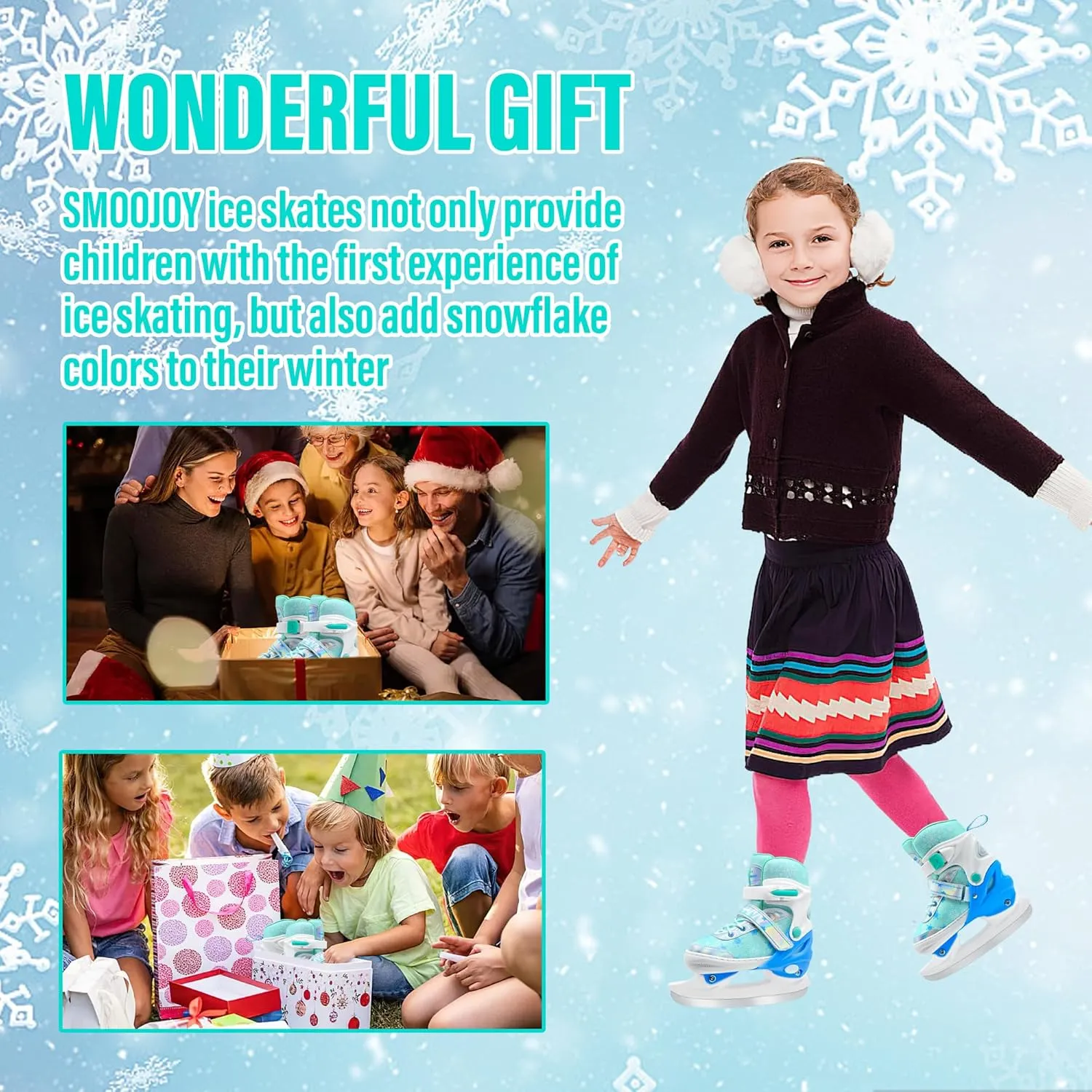 Adjustable Kids Ice Skates for Girls Boys Comfortable, Smooth Blades Snow Hockey Ice Skating Shoes for Outdoor Indoor Rink, Perfect for Beginner Winter Sports Ages 5-12