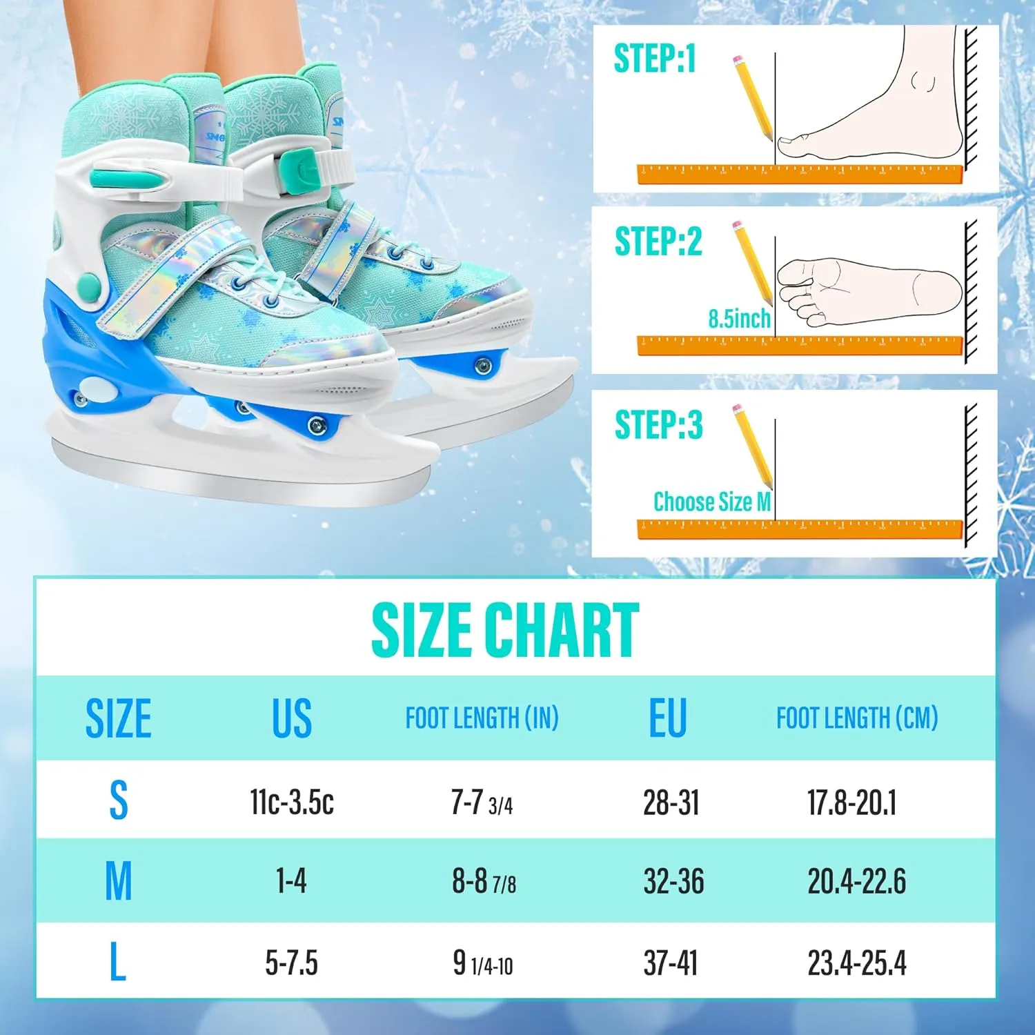 Adjustable Kids Ice Skates for Girls Boys Comfortable, Smooth Blades Snow Hockey Ice Skating Shoes for Outdoor Indoor Rink, Perfect for Beginner Winter Sports Ages 5-12