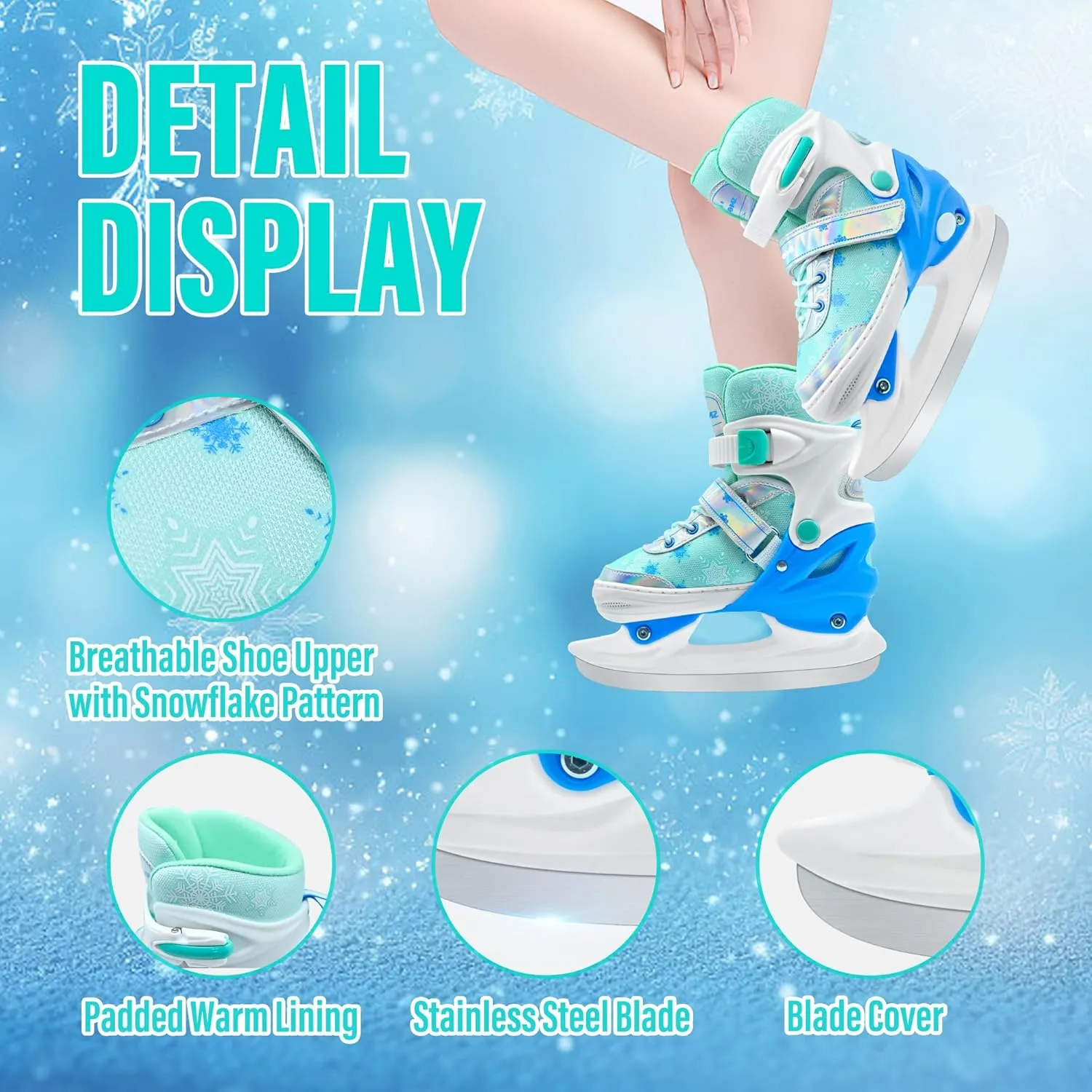 Adjustable Kids Ice Skates for Girls Boys Comfortable, Smooth Blades Snow Hockey Ice Skating Shoes for Outdoor Indoor Rink, Perfect for Beginner Winter Sports Ages 5-12