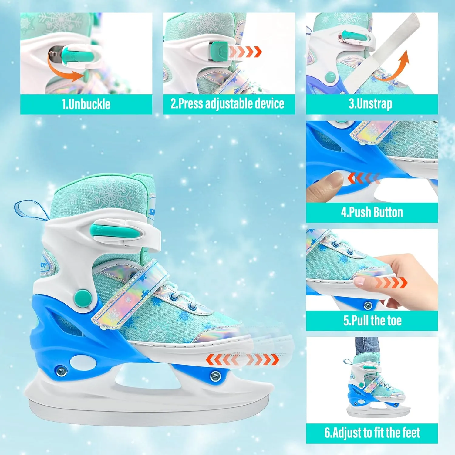 Adjustable Kids Ice Skates for Girls Boys Comfortable, Smooth Blades Snow Hockey Ice Skating Shoes for Outdoor Indoor Rink, Perfect for Beginner Winter Sports Ages 5-12