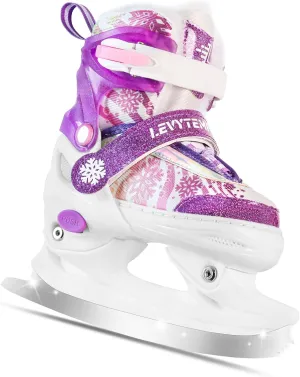 Adjustable Snowflake Ice Skates for Kids Boys Girls, Comfort Lining Ice Skating Shoes Every Winter Adventure for Beginner - Ages 3-12,Green & Pink,Purple