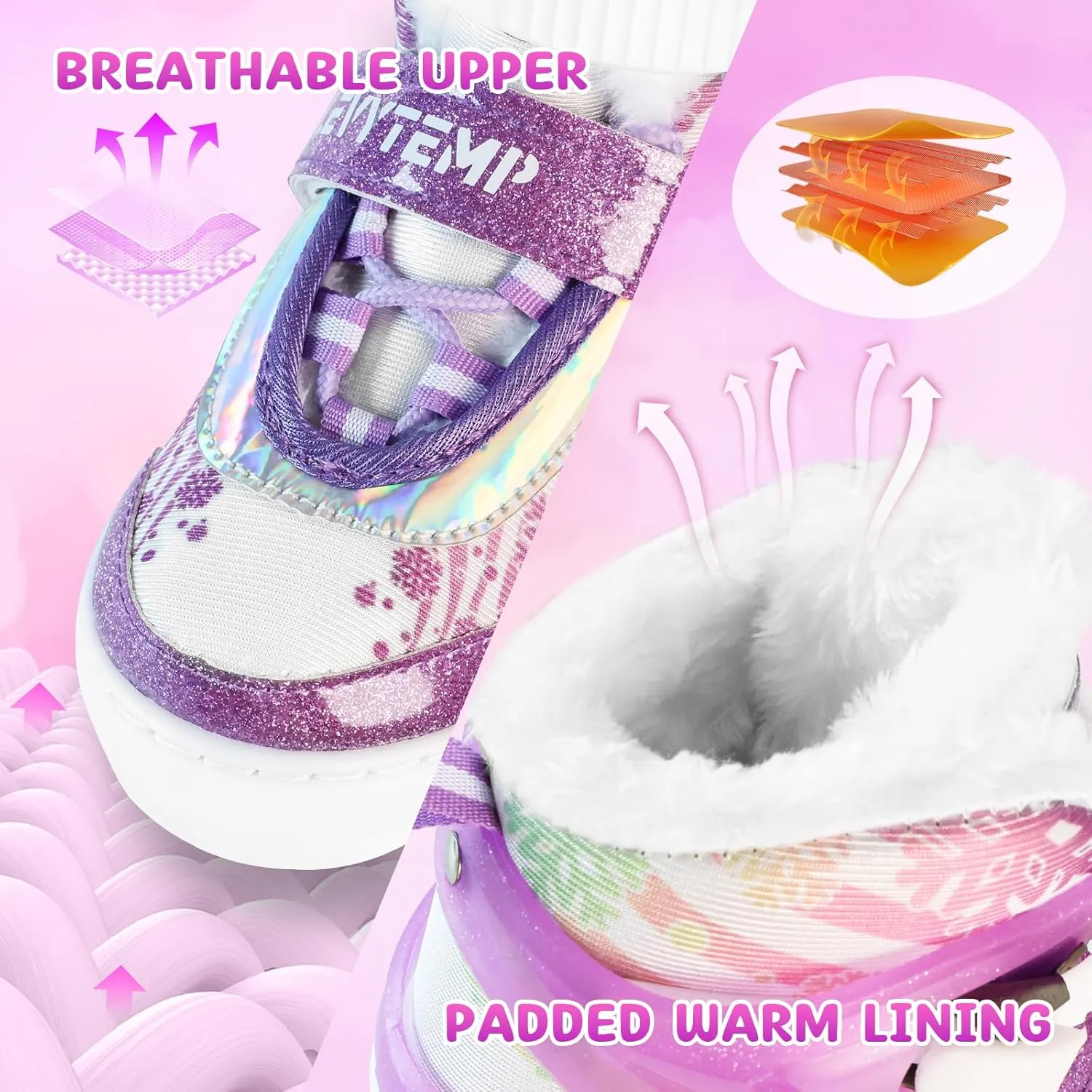 Adjustable Snowflake Ice Skates for Kids Boys Girls, Comfort Lining Ice Skating Shoes Every Winter Adventure for Beginner - Ages 3-12,Green & Pink,Purple