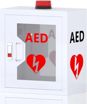 AED Defibrillator Wall Mounted Cabinet, Steel Storage Cabinet with Alarm and Light, AED Cabinet fits All Brands Cardiac Science, Zoll, AED Defibrillator, Physio-Control, 14.2 x 7.8 x 15.7 Inch