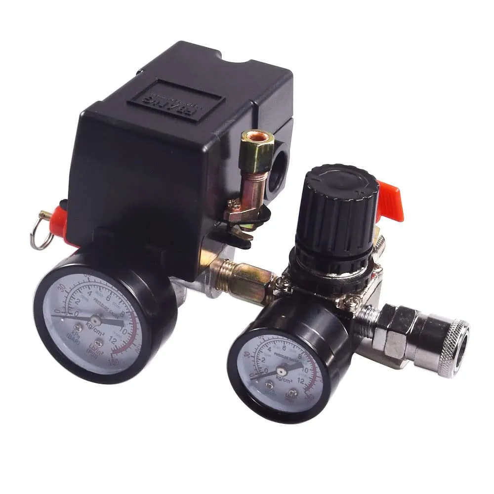 air Compressor Pressure Switch with Pressure Regulator, 90-120 PSI air Compressor Switch equips Pressure Gauge