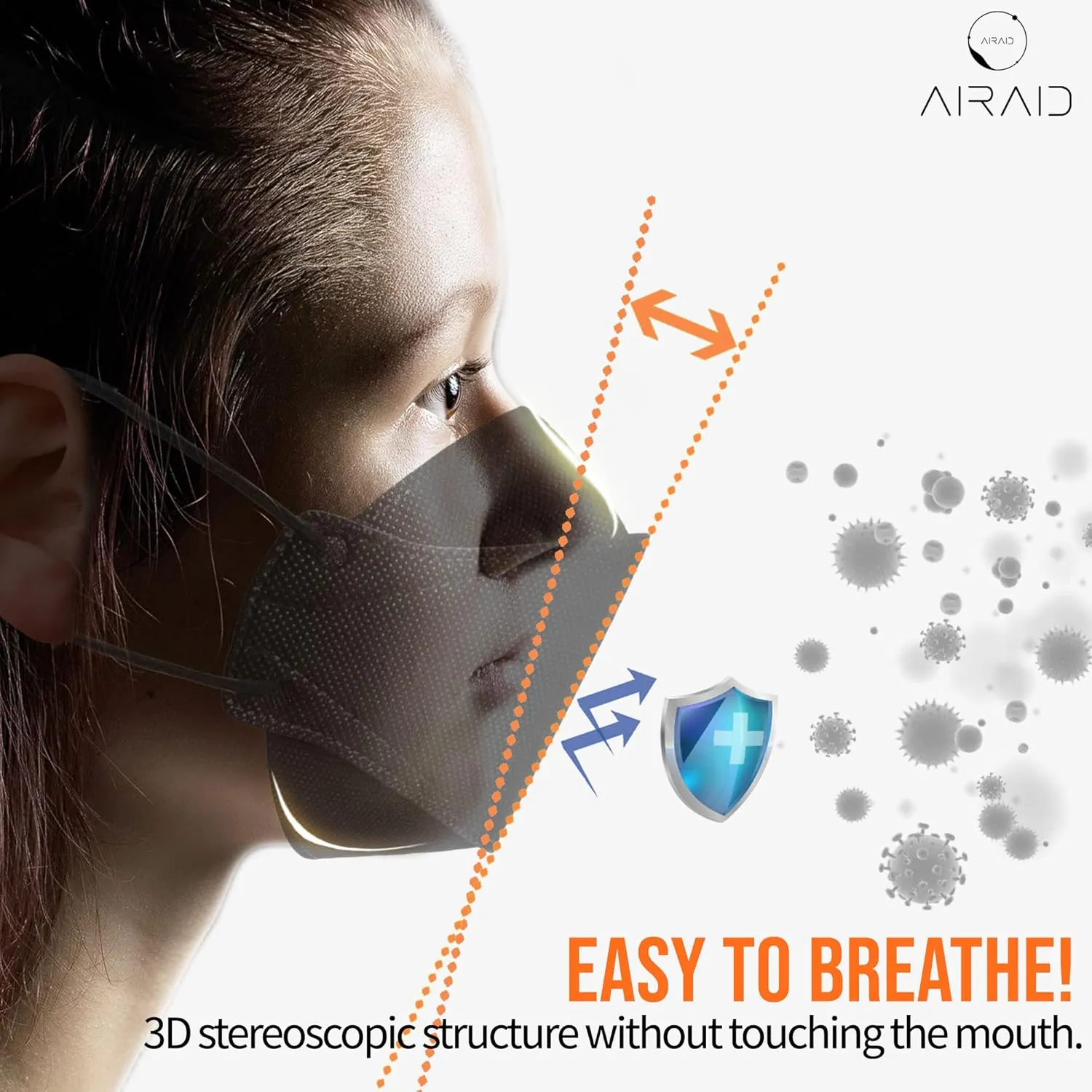 AIRAID-KF94 [Individually Wrapped] - Made in Korea, 4-Layer Filter, 3D Face Mask, Black, White, Adult and Older Teens