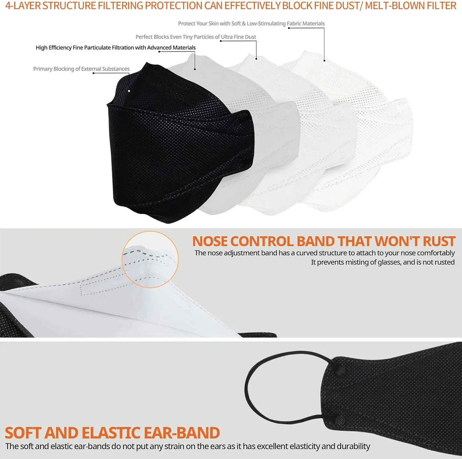 AIRAID-KF94 [Individually Wrapped] - Made in Korea, 4-Layer Filter, 3D Face Mask, Black, White, Adult and Older Teens
