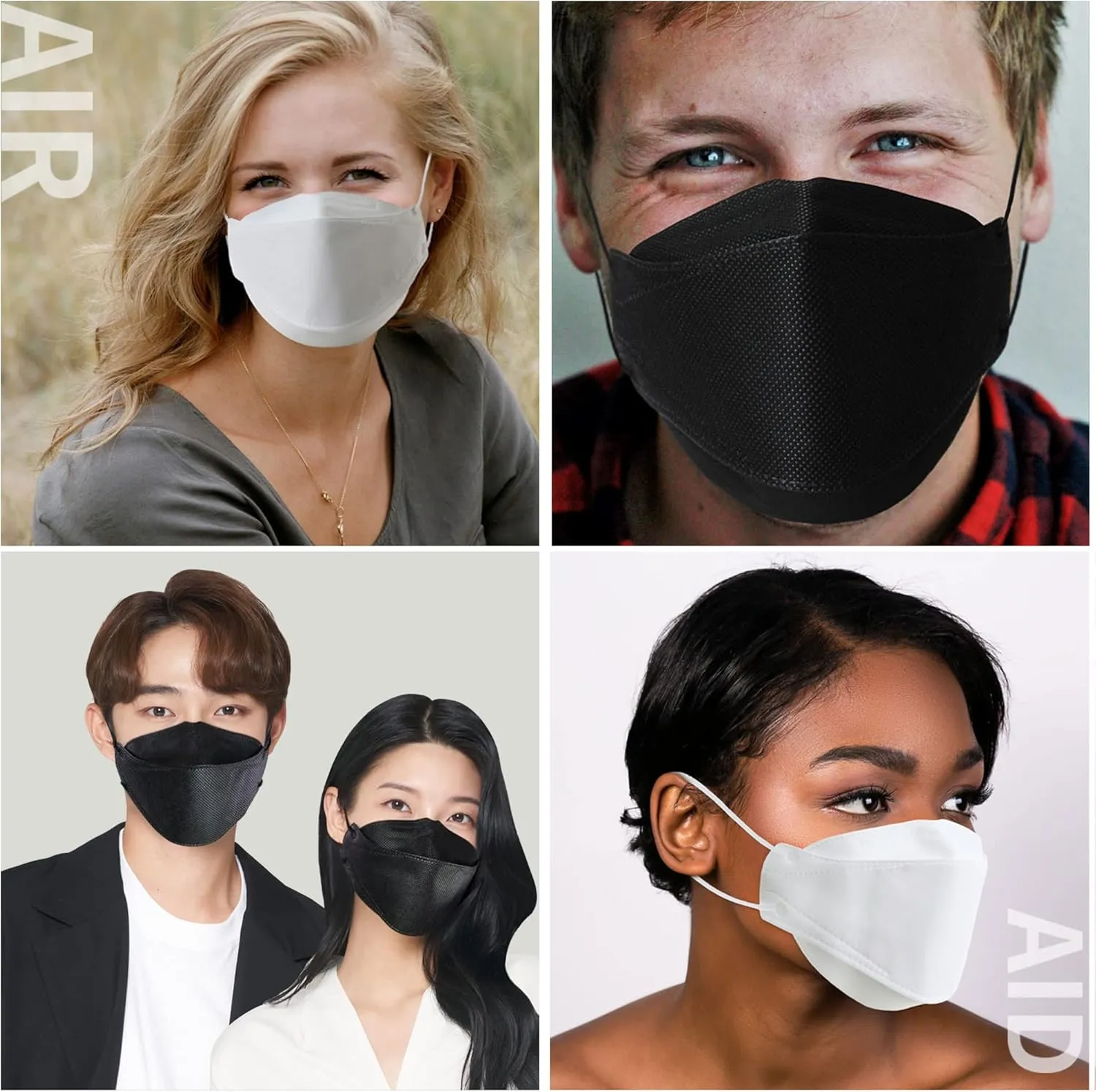 AIRAID-KF94 [Individually Wrapped] - Made in Korea, 4-Layer Filter, 3D Face Mask, Black, White, Adult and Older Teens