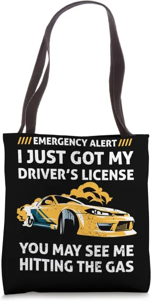 Alert New Crazy Driver Fun Car Driving License Permit Joke Tote Bag