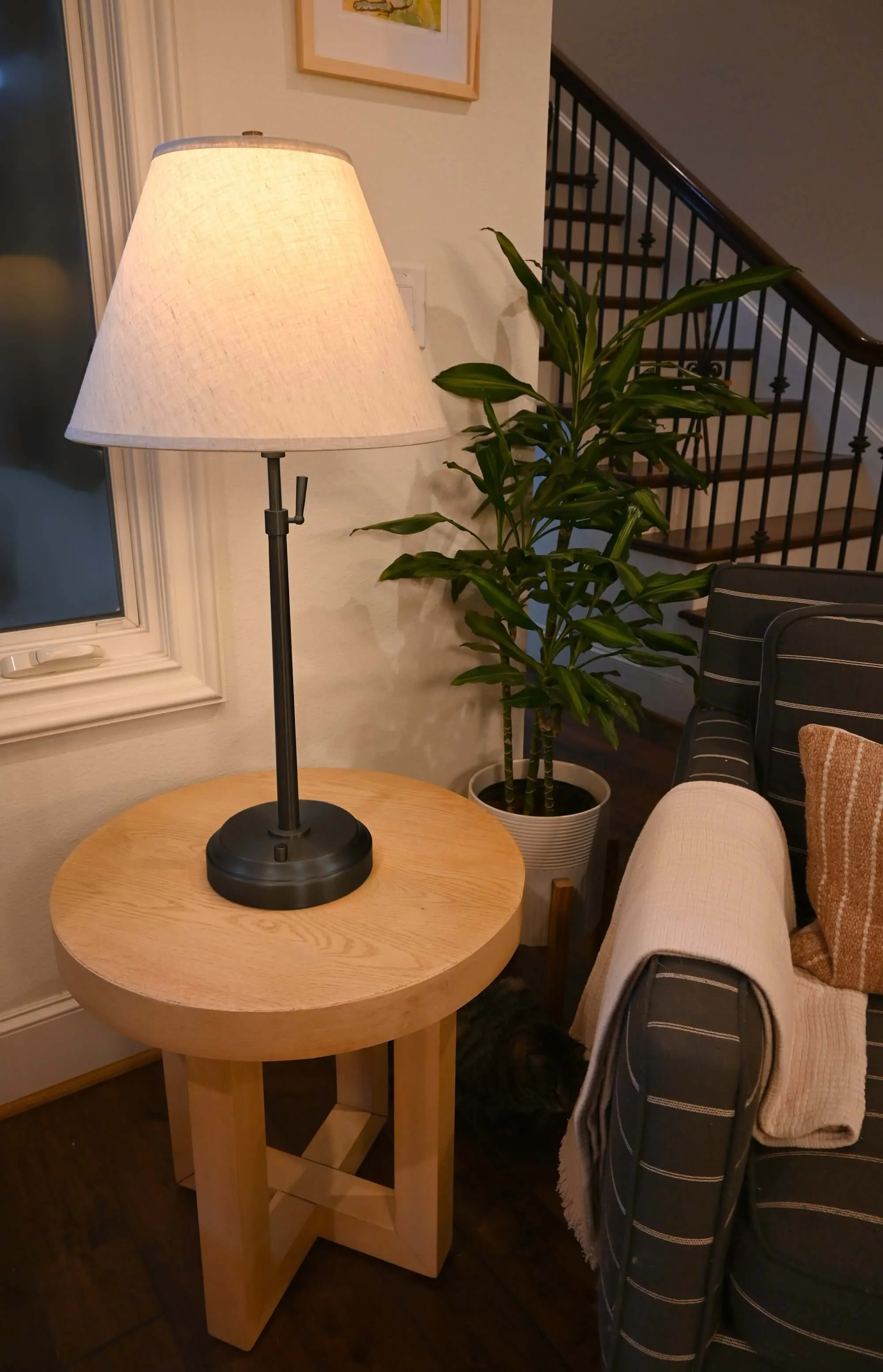 Alexis Cordless Table Lamp - Black with Beige Empire Shade