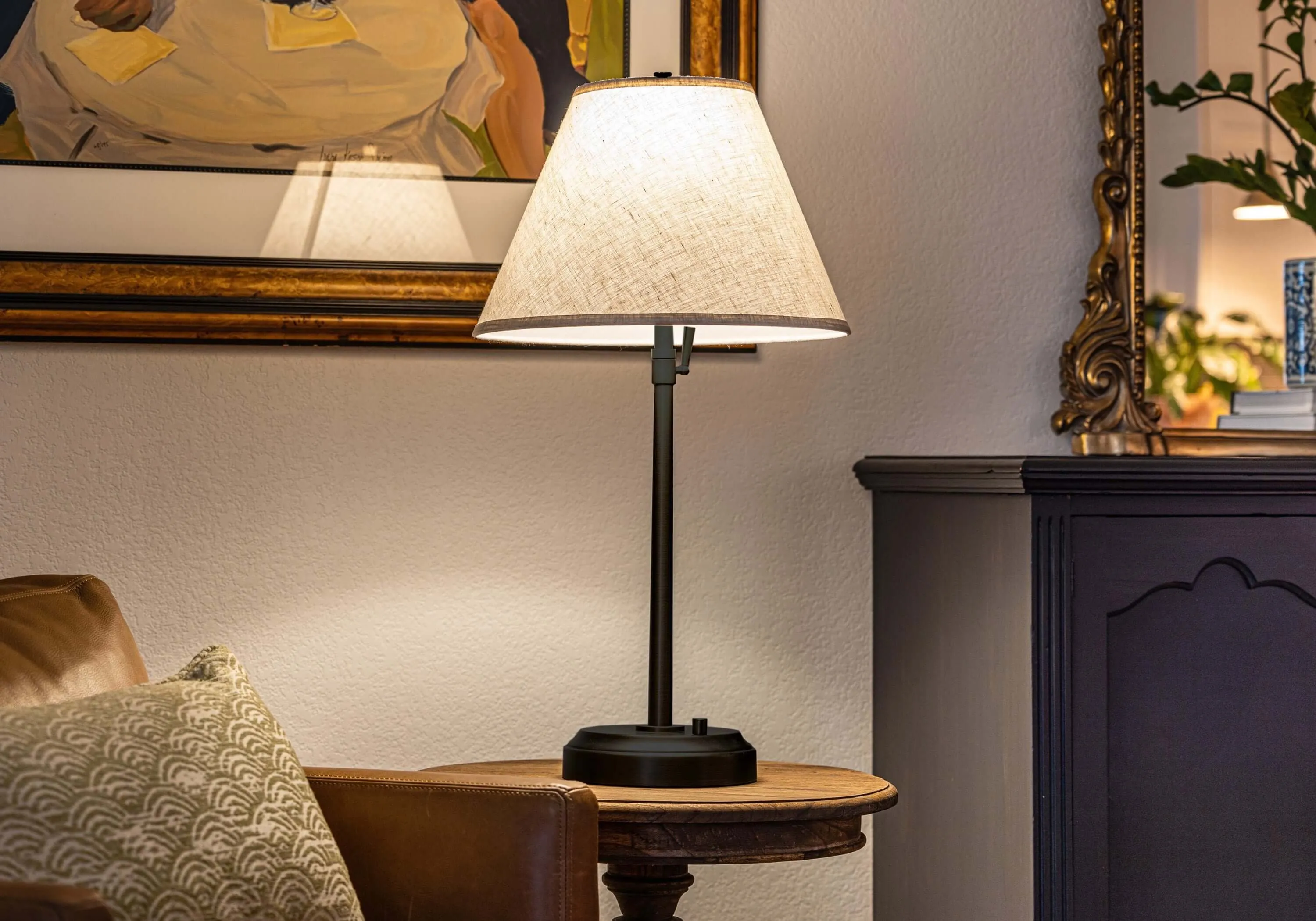 Alexis Cordless Table Lamp - Black with Beige Empire Shade