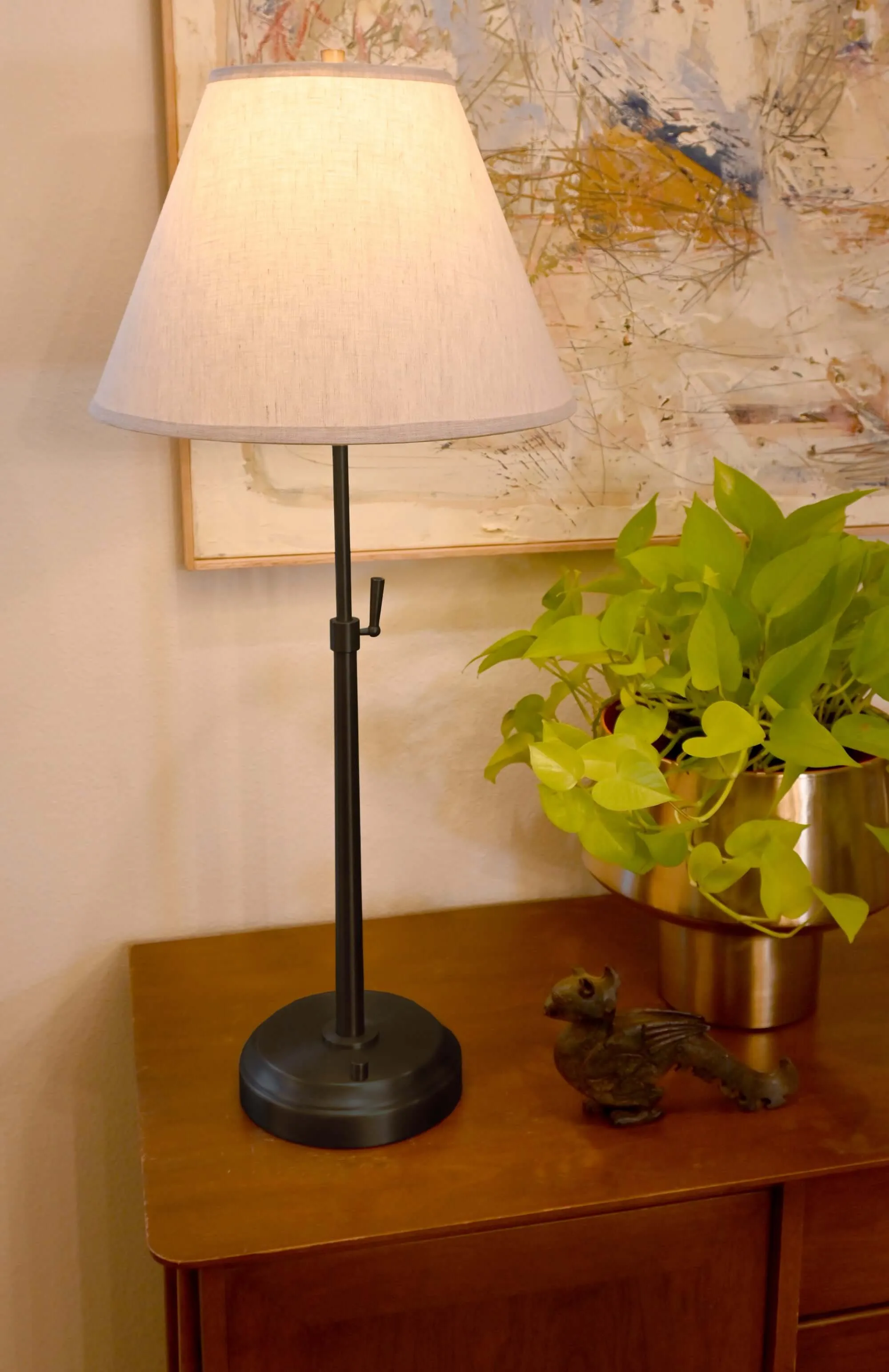 Alexis Cordless Table Lamp - Black with Beige Empire Shade
