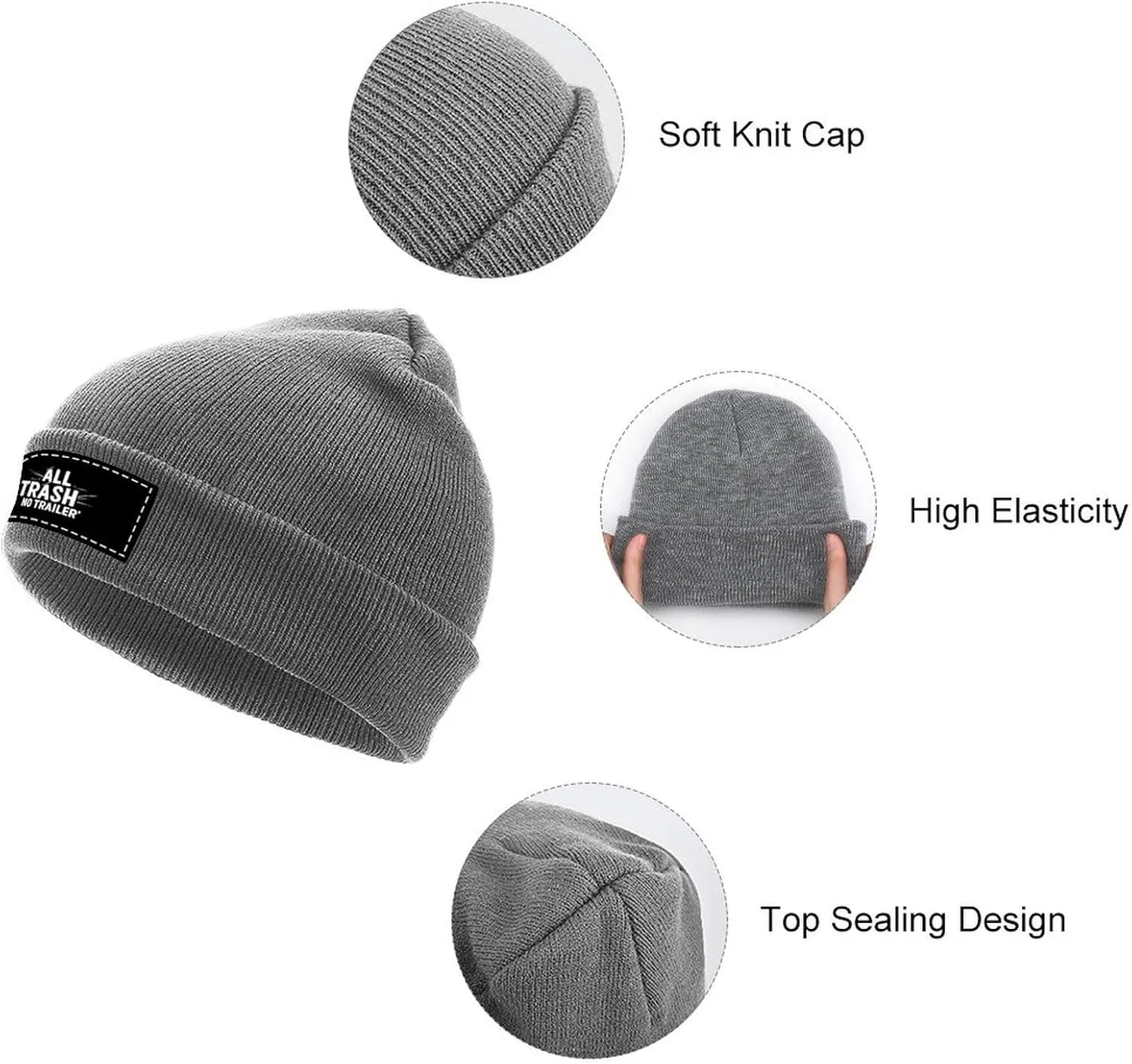 All Trash No Trailer Casual Beanie Skull Cap Warm Soft Ski Knit Hat Unisex Winter Outdoor